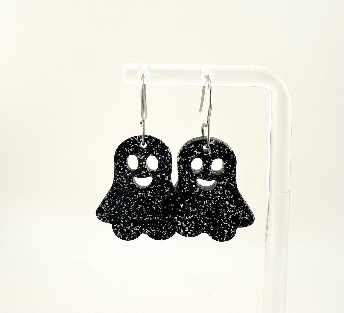 Ghost Earrings | Glitter Acrylic Halloween Jewelry | Spooky Cute Dangle Earrings