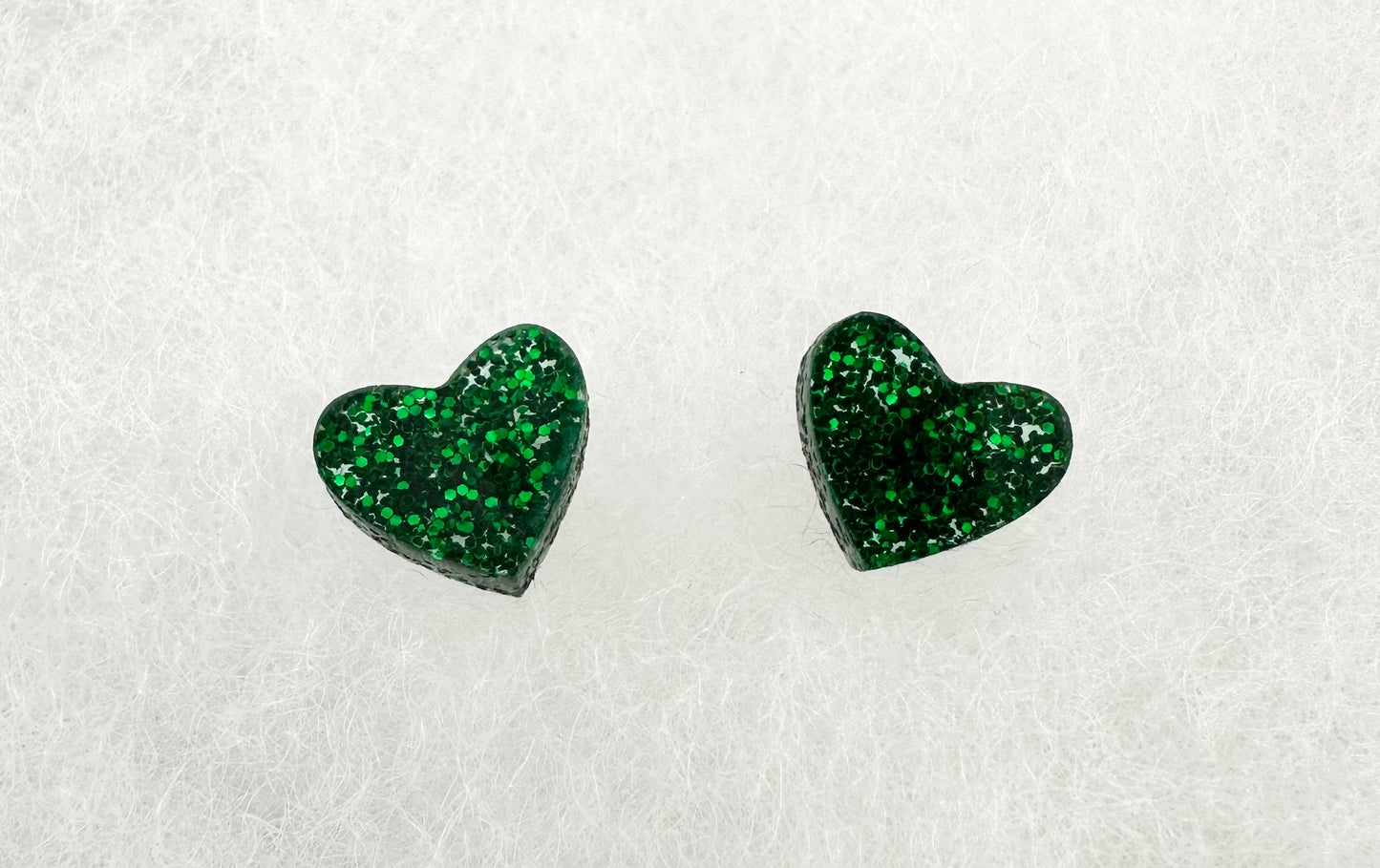 Green Sparkle Heart Stud Earrings
