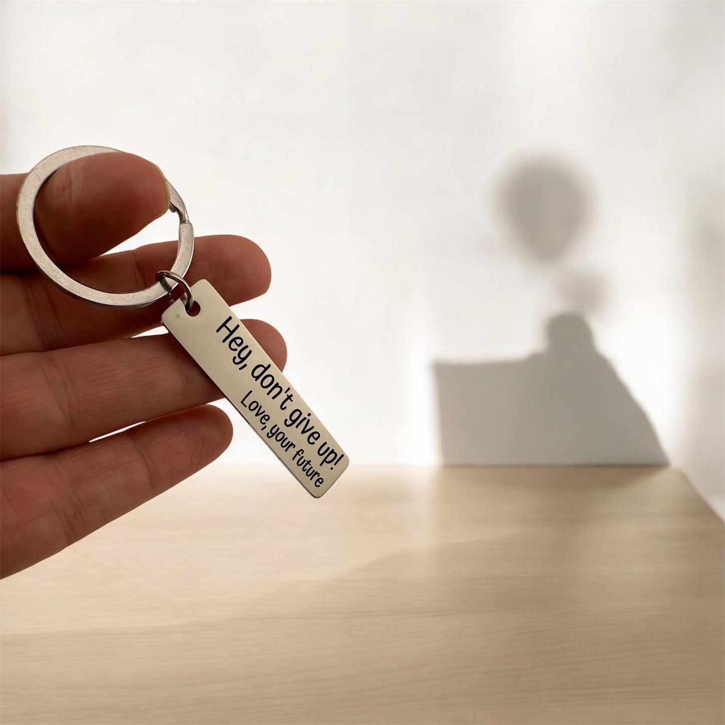 Encouragement Keychain – "Hey, Don't Give Up!" Mental Health Gift with Optional Charm | Motivational Gift.