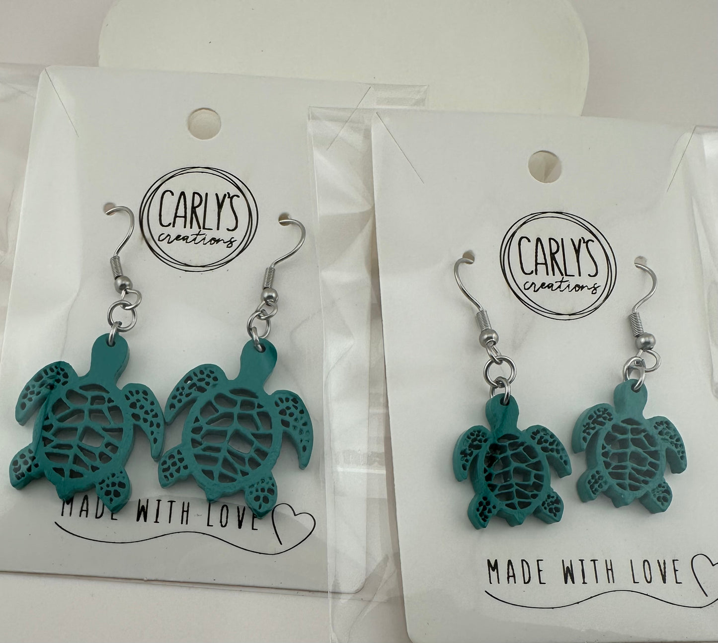 Hand-Painted Sea Turtle Wood Earrings – Stainless Steel Hooks – Lightweight Coastal Jewelry