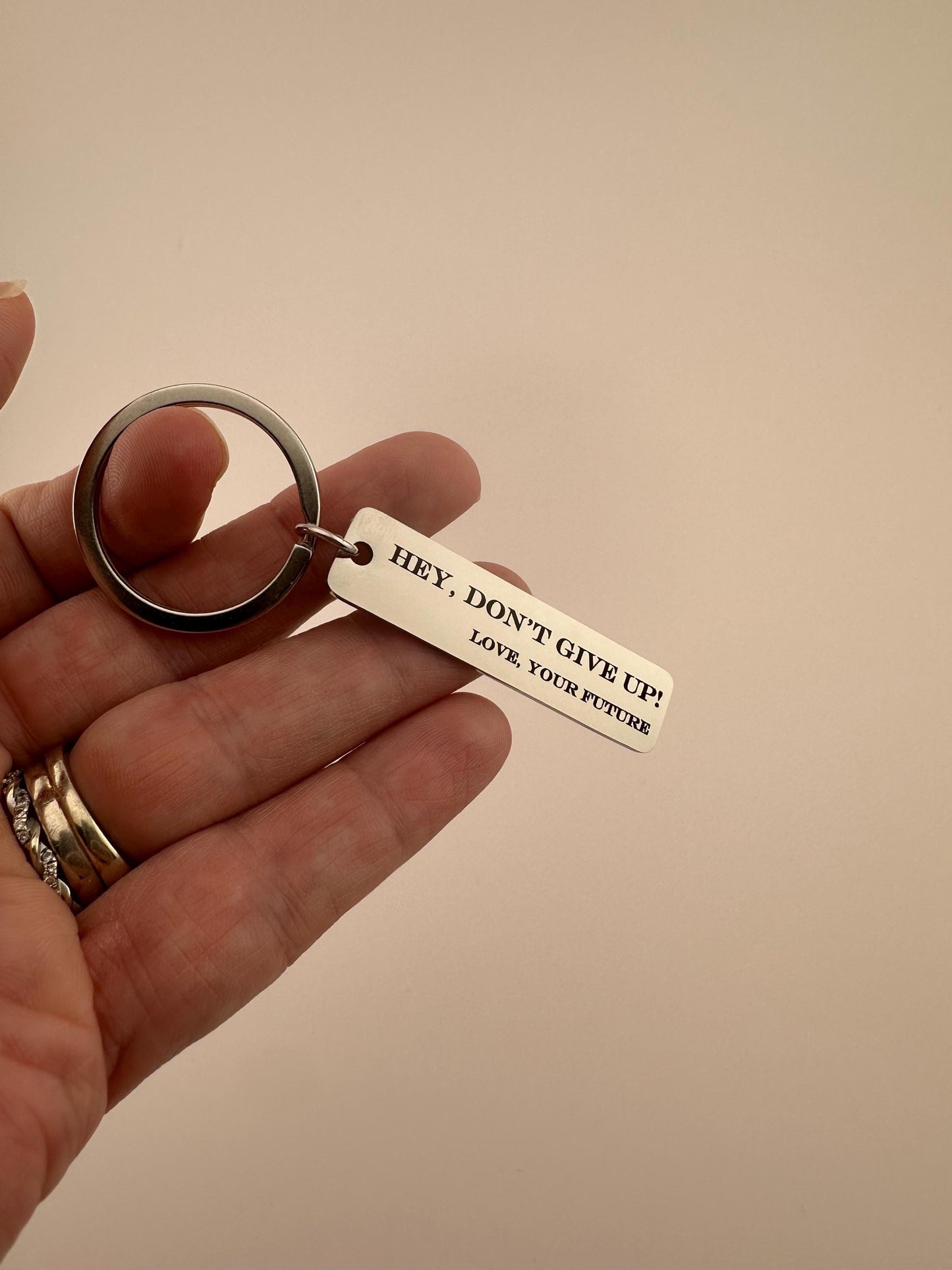 Encouragement Keychain – "Hey, Don't Give Up!" Mental Health Gift with Optional Charm | Motivational Gift.