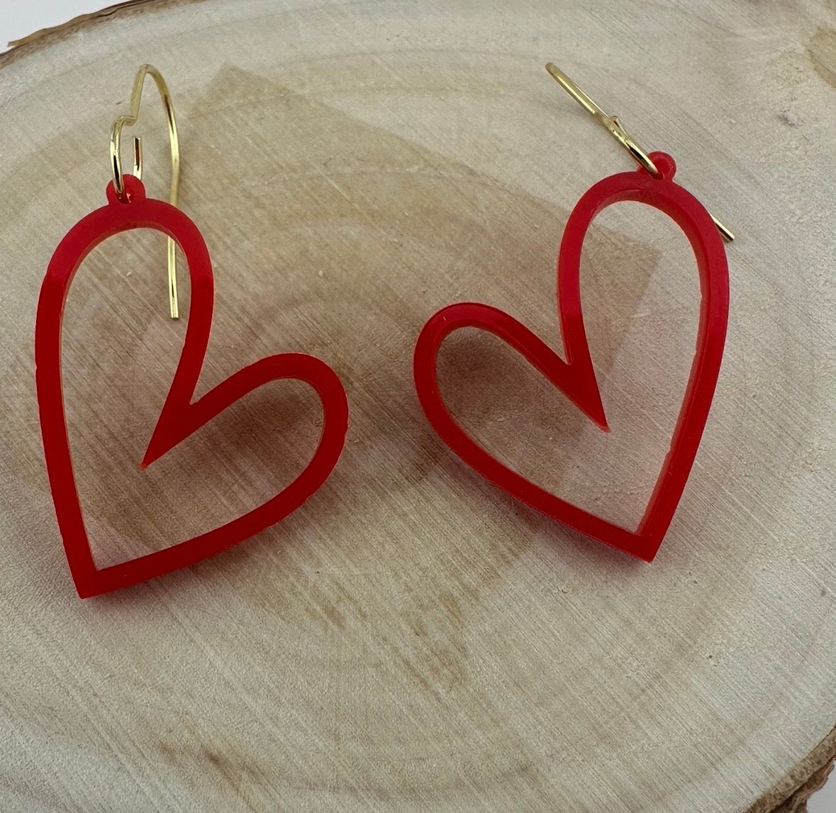 Red Heart Earrings. Stainless Steel Gold Hooks.
