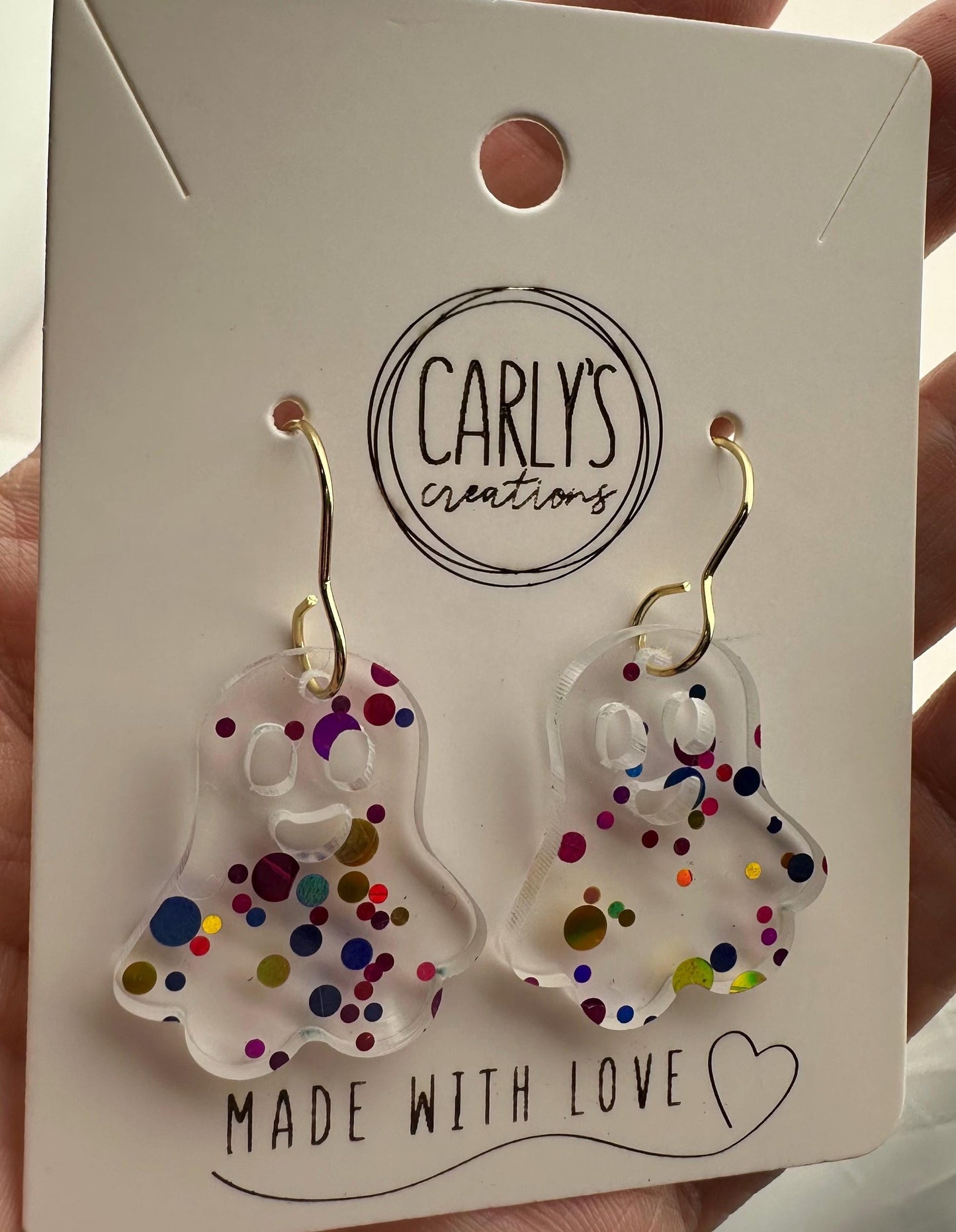 Colorful Ghost Acrylic Earrings with Gold Hooks – Fun Lightweight Halloween Statement Jewelry