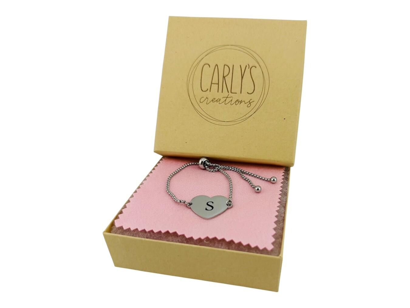 Initial Heart Bolo Bracelet. Personalized Adjustable Bracelet.