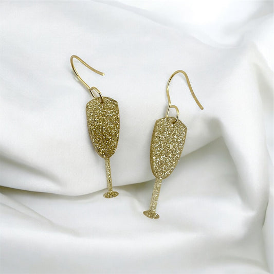Gold Champagne Glass Earrings