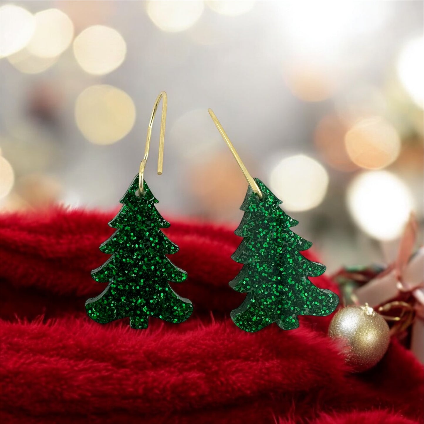 Green Glitter Christmas Tree Earrings – Festive Holiday Jewelry | Lightweight Christmas Earrings