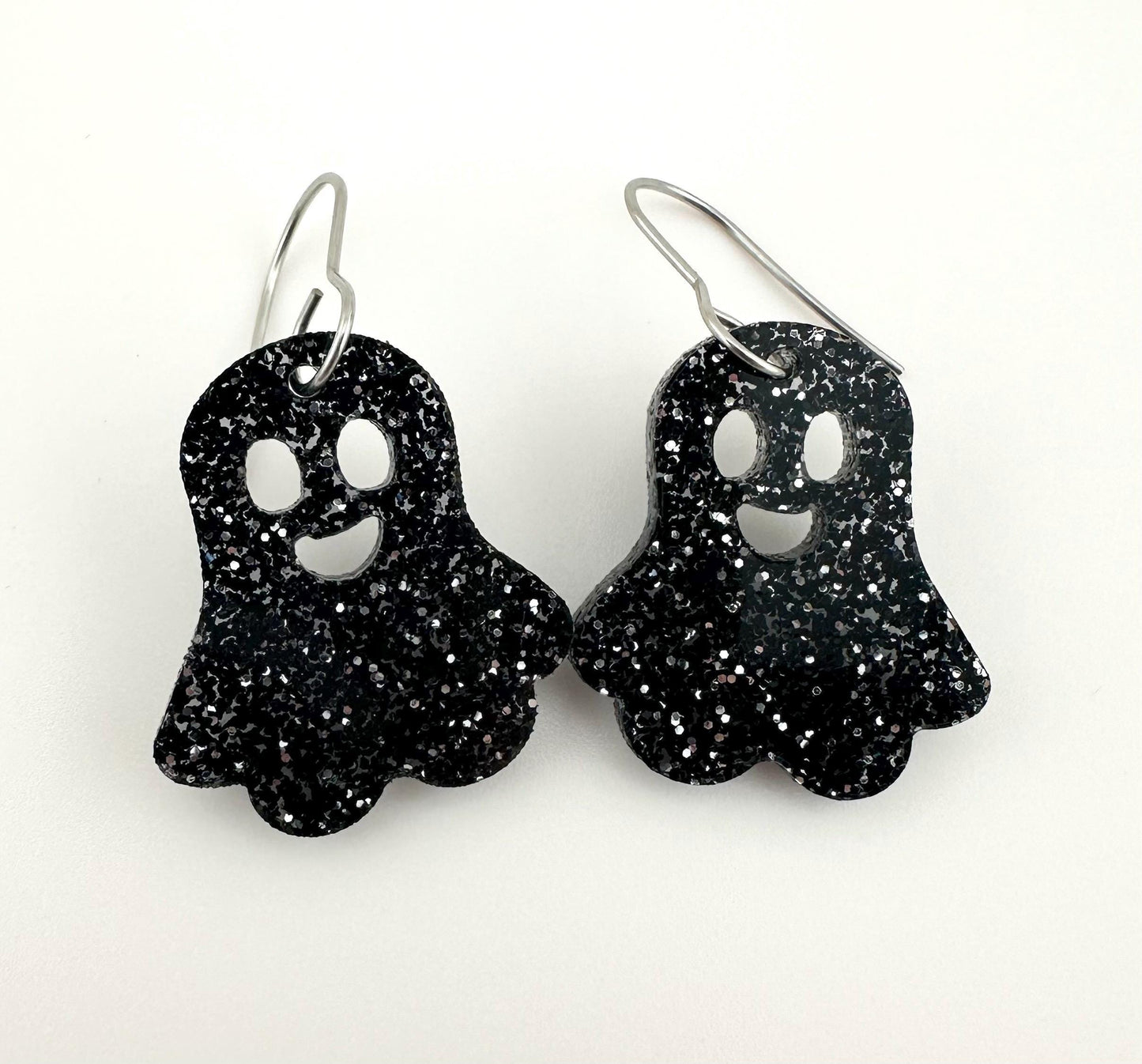 Ghost Earrings | Glitter Acrylic Halloween Jewelry | Spooky Cute Dangle Earrings