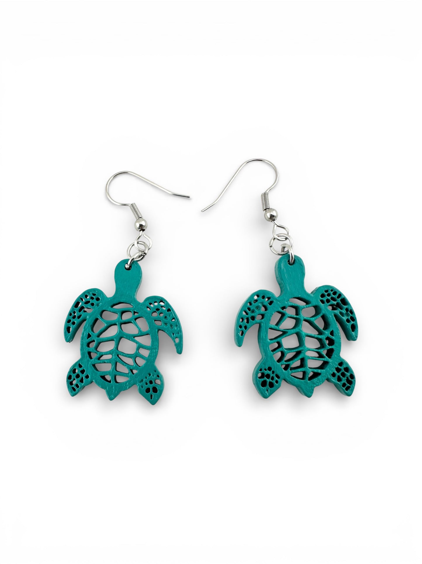 Hand-Painted Sea Turtle Wood Earrings – Stainless Steel Hooks – Lightweight Coastal Jewelry