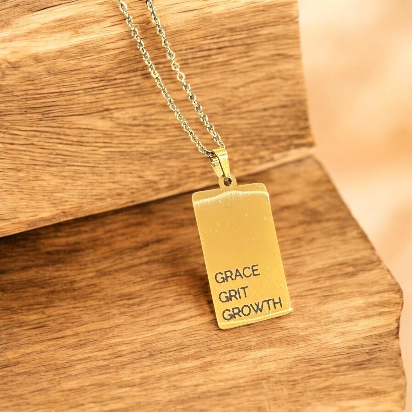 Personalized Word Pendant Necklace – Custom Engraved Nameplate with Your Words | Gold Bar Necklace Gift