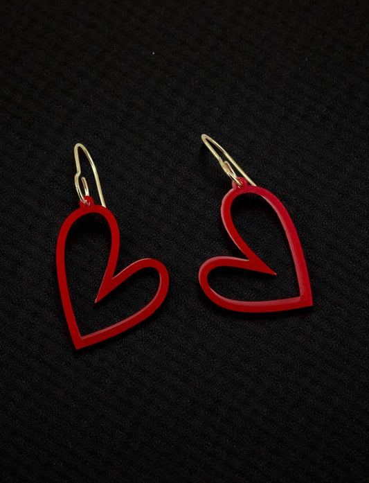 Red Heart Earrings. Stainless Steel Gold Hooks.