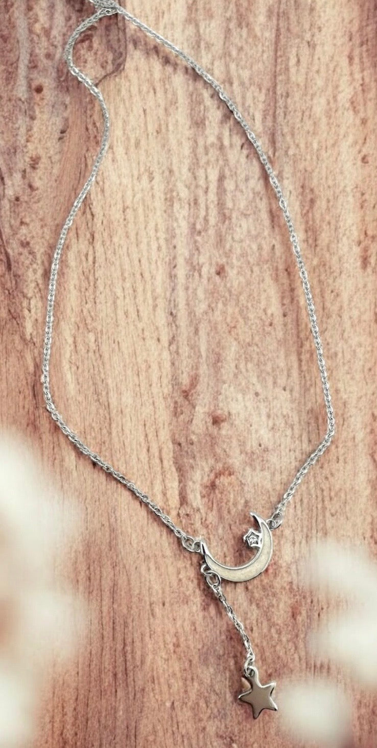 Celestial Dreams Moon & Star  Stainless Steel Necklace