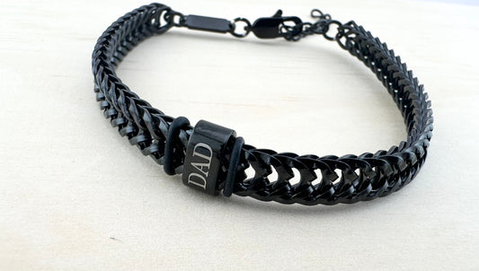 Men's Black Bracelet. Personalized Dad Bracelet. Father's Day Gift Stainless Steel Bracelet.