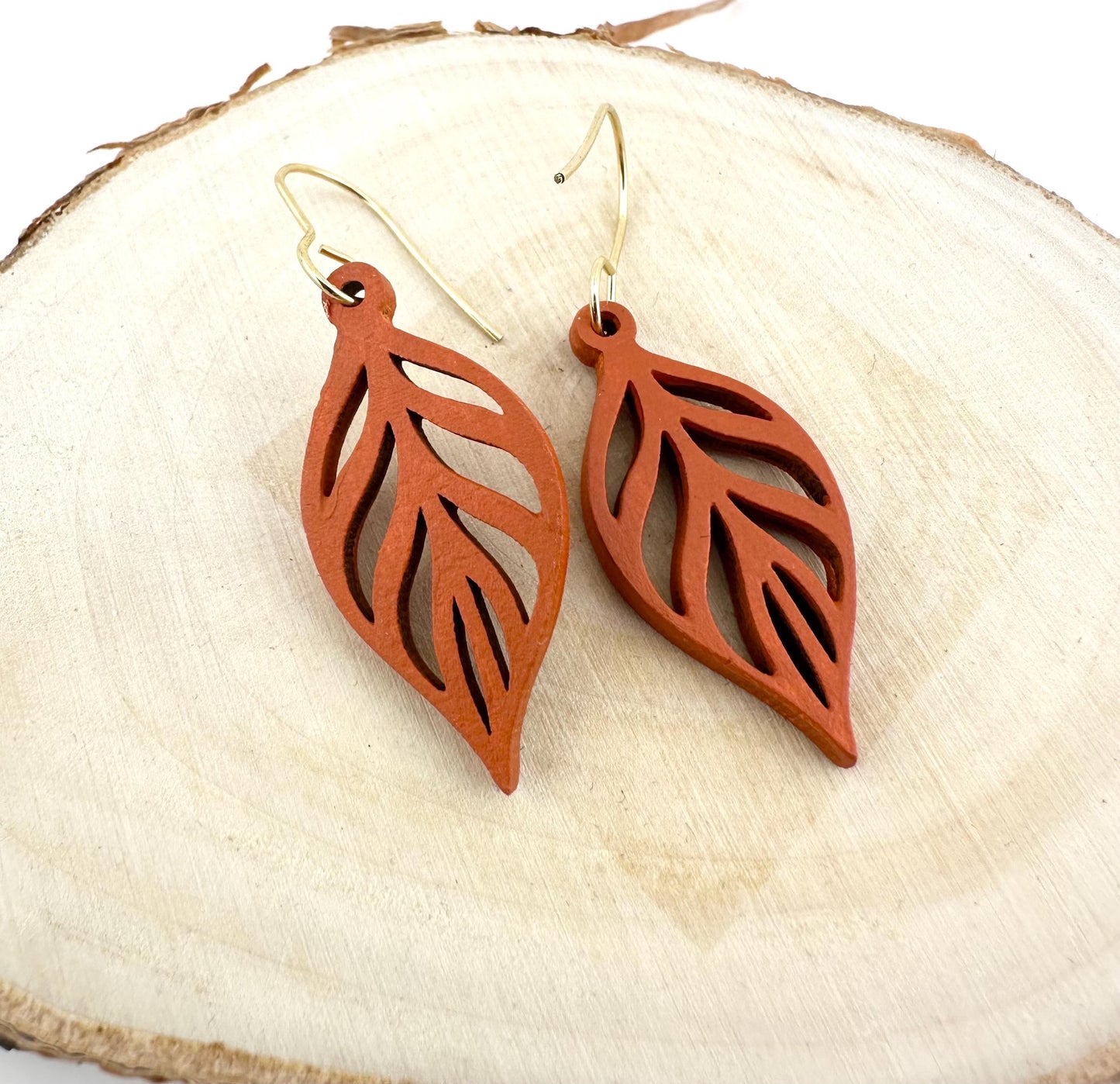 Wooden Leaf Earrings – Lightweight Fall Earrings – Nature Inspired Boho Jewelry – 5 Colors – Gold or Silver Hooks – Handmade Gift for Her”