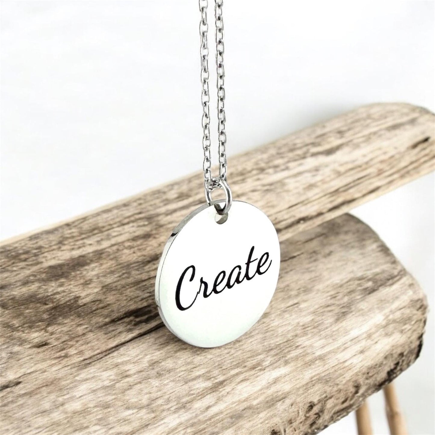 Create Necklace. Engraved Inspirational Word Neclace