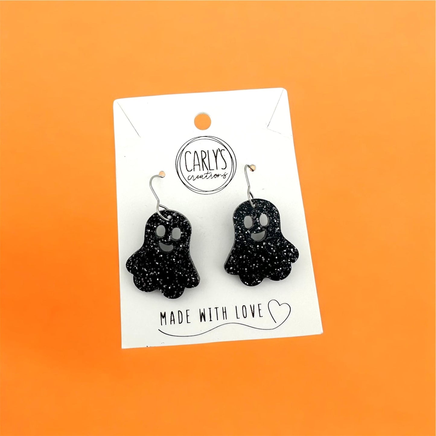 Ghost Earrings | Glitter Acrylic Halloween Jewelry | Spooky Cute Dangle Earrings