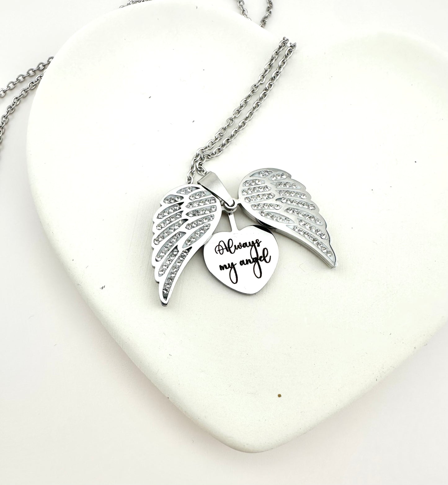 Angel Wings Hidden Heart Necklace – “Always My Angel” Memorial Gift