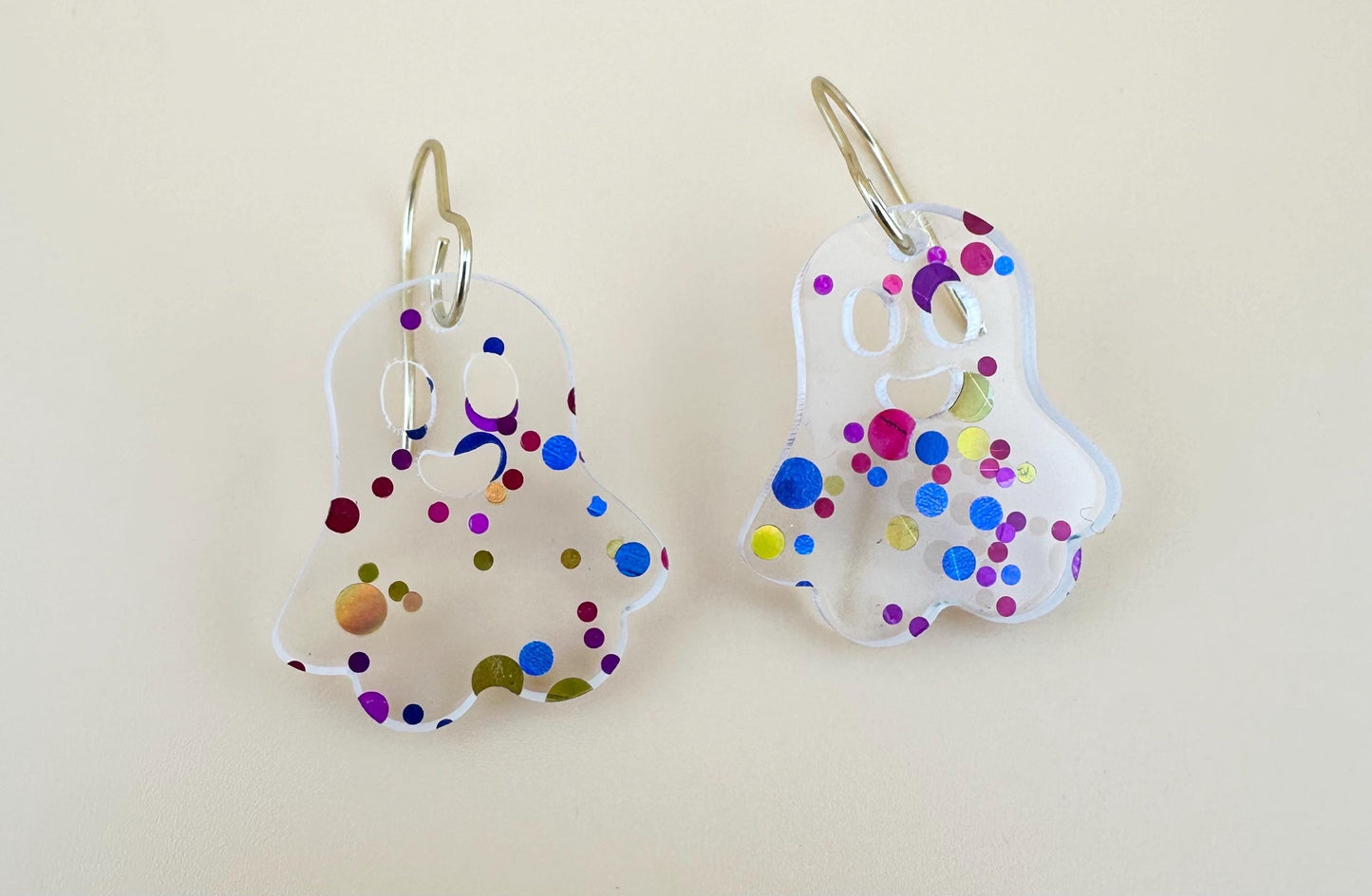 Colorful Ghost Acrylic Earrings with Gold Hooks – Fun Lightweight Halloween Statement Jewelry