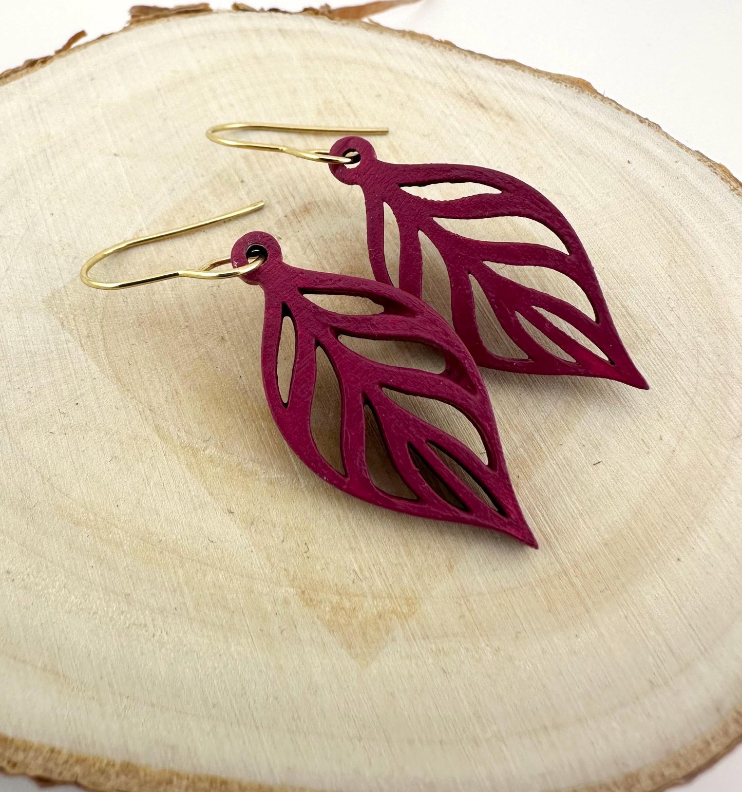 Wooden Leaf Earrings – Lightweight Fall Earrings – Nature Inspired Boho Jewelry – 5 Colors – Gold or Silver Hooks – Handmade Gift for Her”