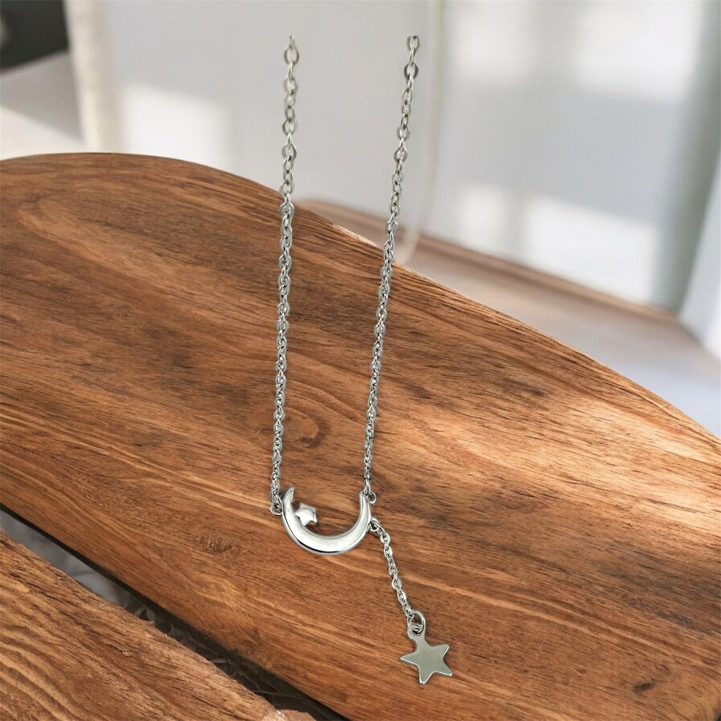 Celestial Dreams Moon & Star  Stainless Steel Necklace