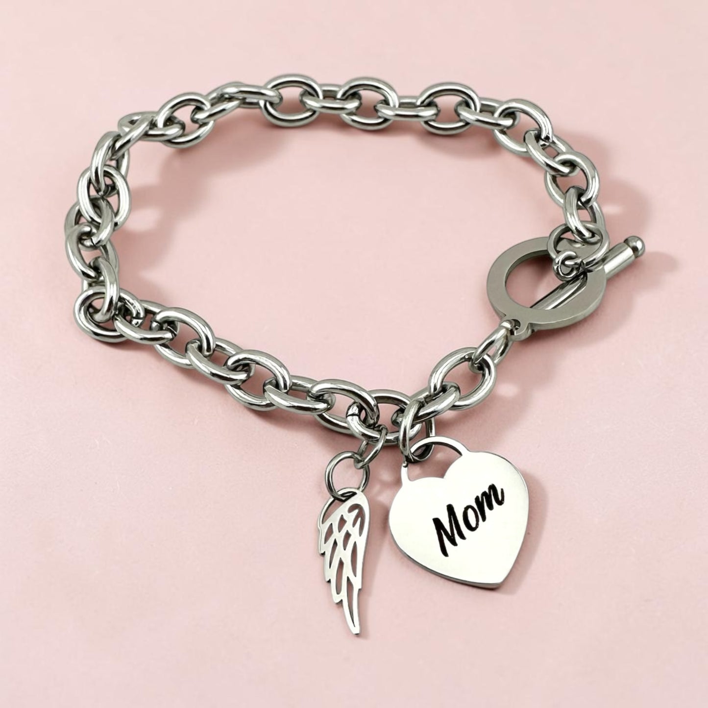 Personalized Memorial Bracelet For Women Custom Angel Wing Charm Bracelet Stainless Steel Remembrance Jewelry Sympathy Gift