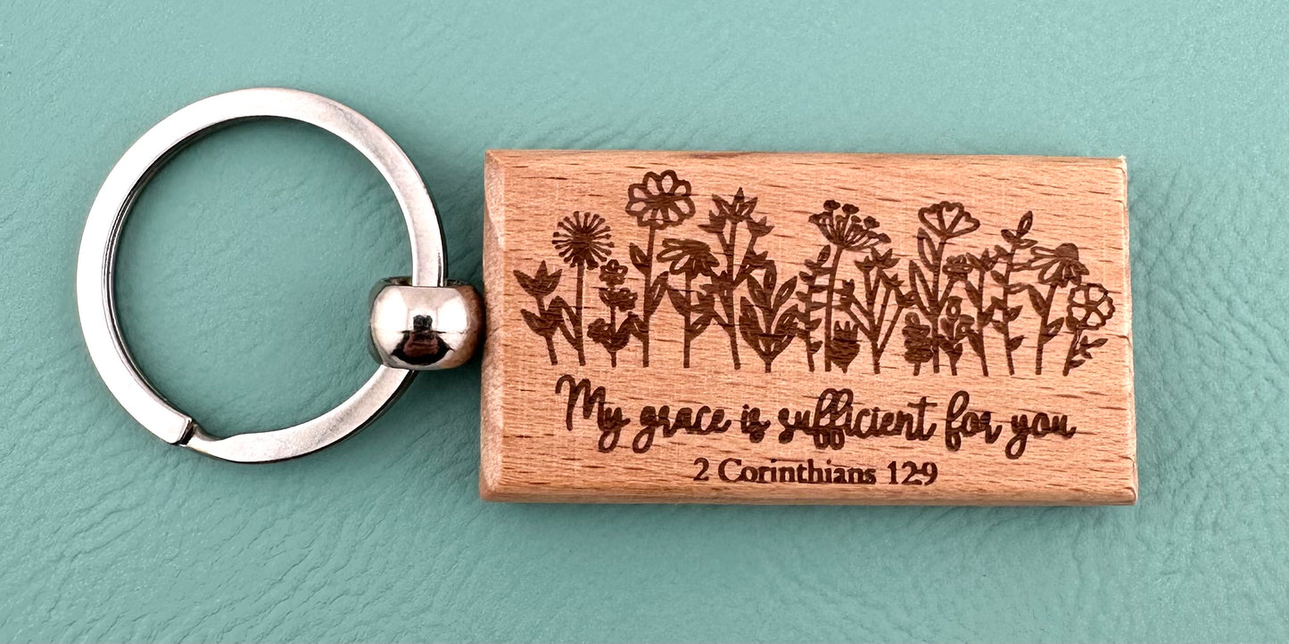 My Grace Is Sufficient For You Keychain. Wood Christian Gift