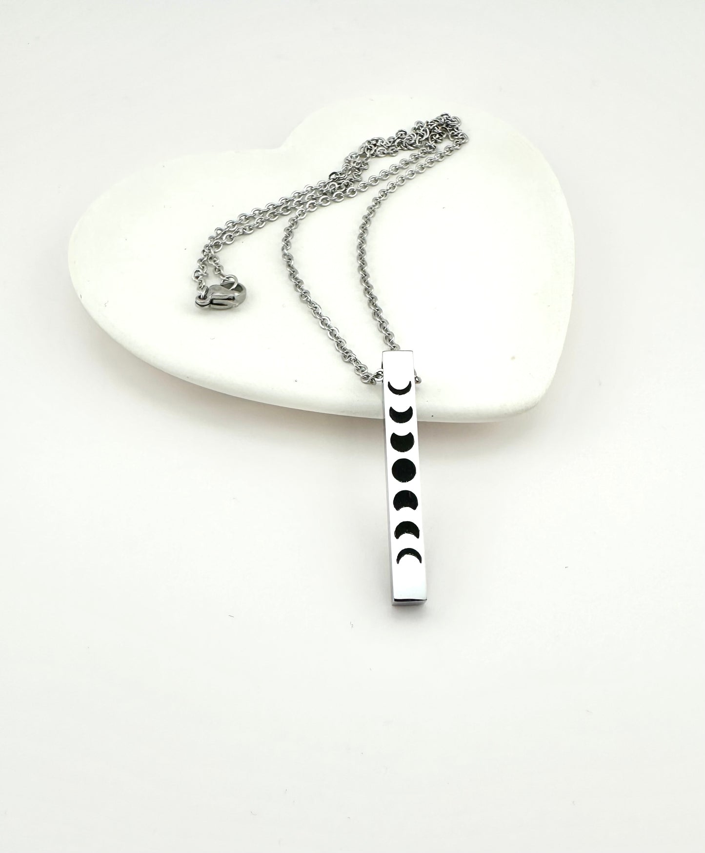 Minimalist Silver Moon Phase Bar Necklace Celestial Jewelry Gift