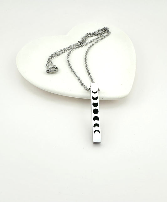 Minimalist Silver Moon Phase Bar Necklace Celestial Jewelry Gift