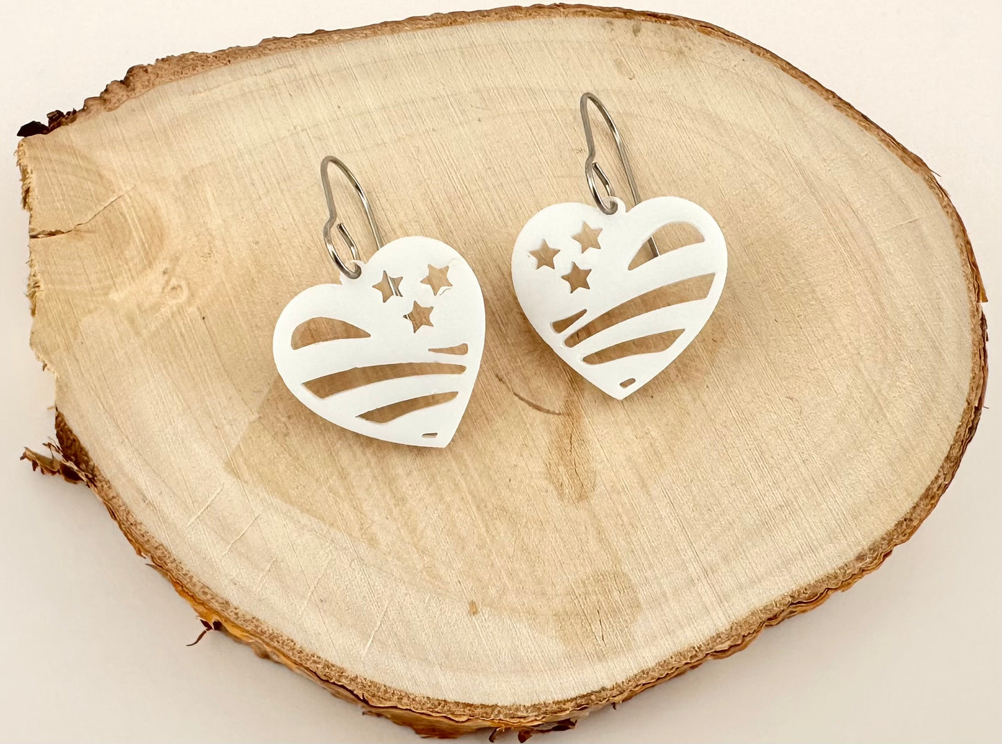 Patriotic Heart Earrings Stars & Stripes Dangle Earrings 4th of July Jewelry Red White and Blue Earrings
