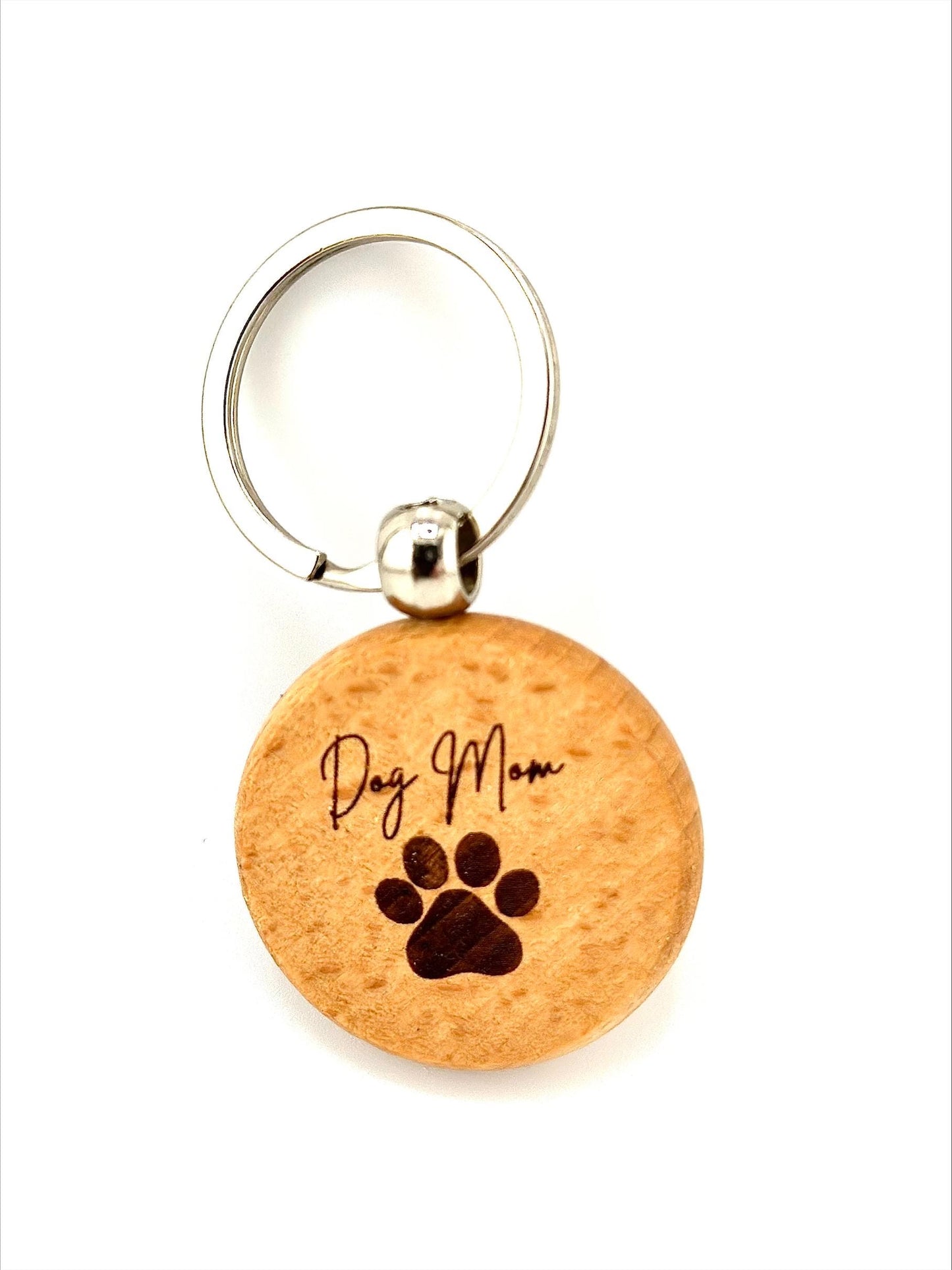 Cute laser engraved round keychain for dog Moms.