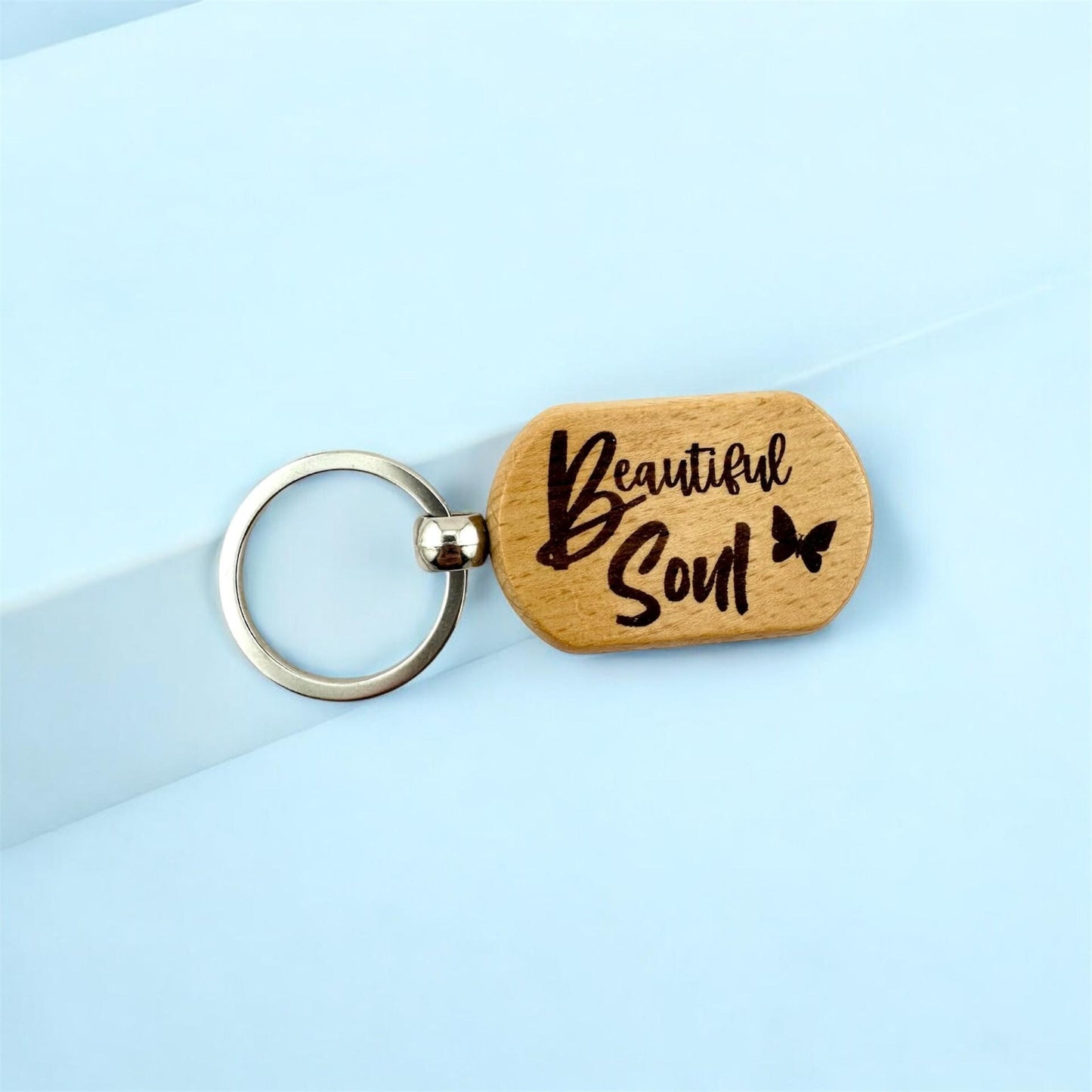 Beautiful Soul Engraved Wooden Keychain – Inspirational Gift
