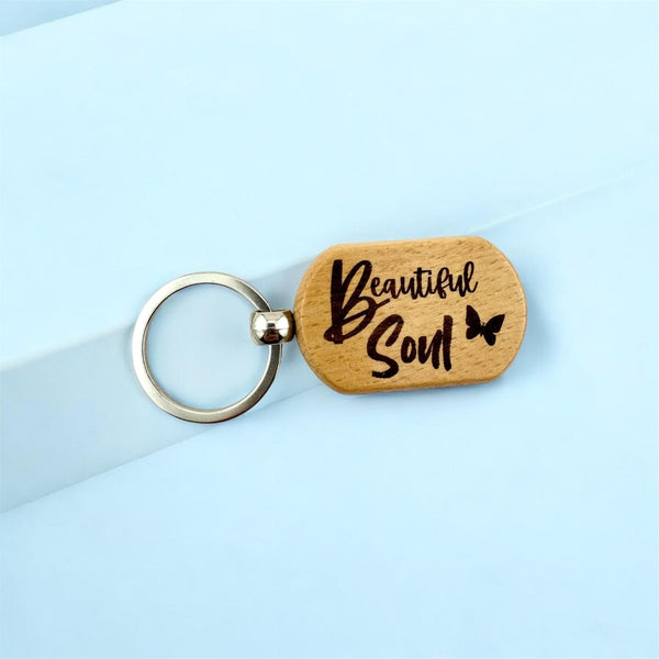 Beautiful Soul Engraved Wooden Keychain – Inspirational Gift