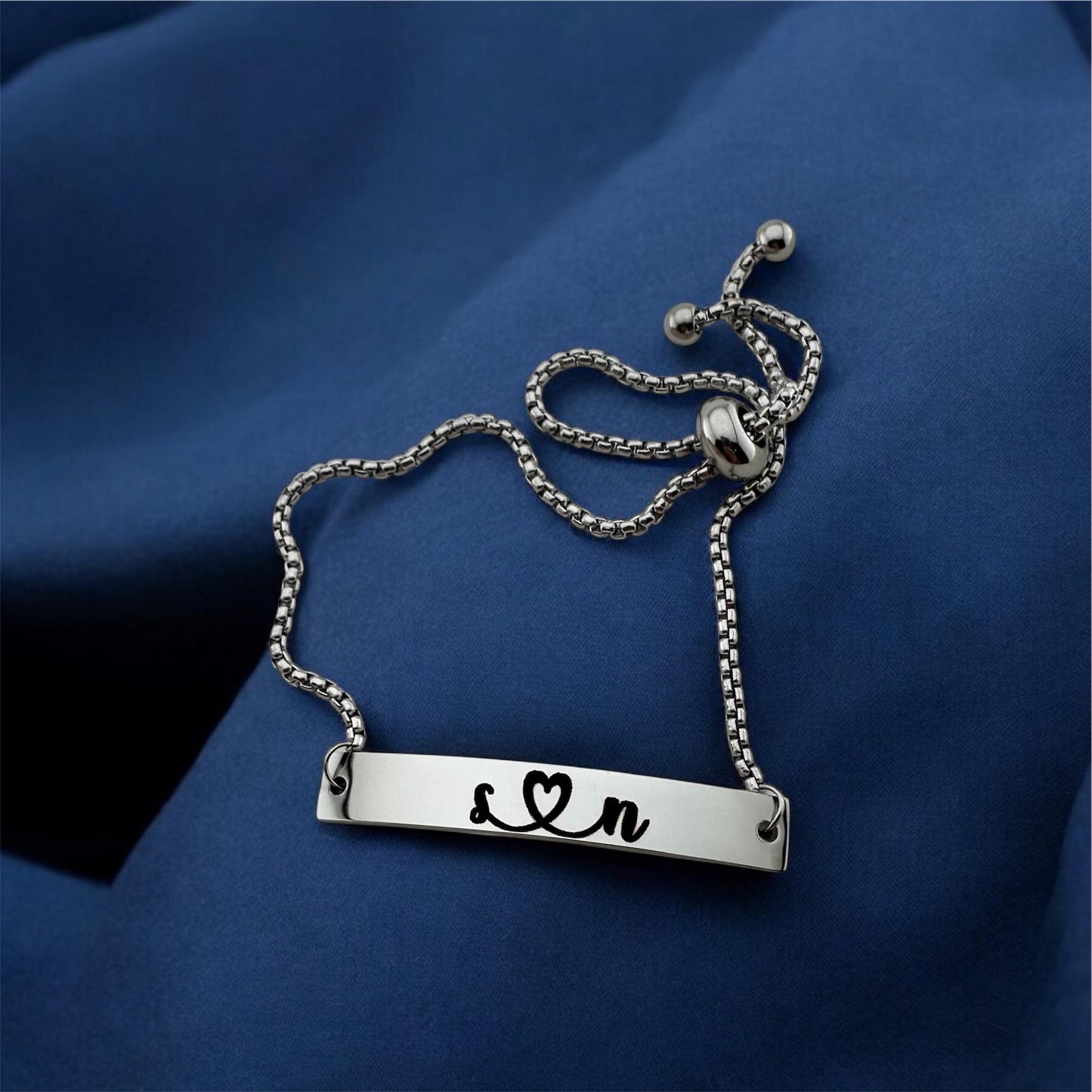 Personalized Heart Initial Bracelet – Custom Adjustable Engraved Name Jewelry, Gift for Her, Couples Bracelet, Minimalist Jewelry