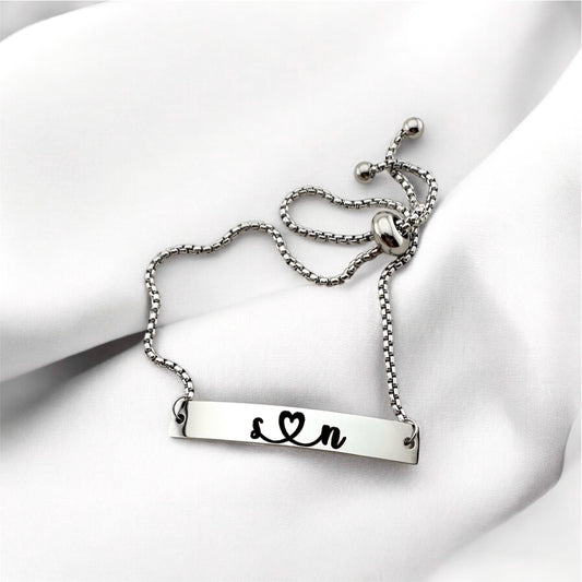 Personalized Heart Initial Bracelet – Custom Adjustable Engraved Name Jewelry, Gift for Her, Couples Bracelet, Minimalist Jewelry