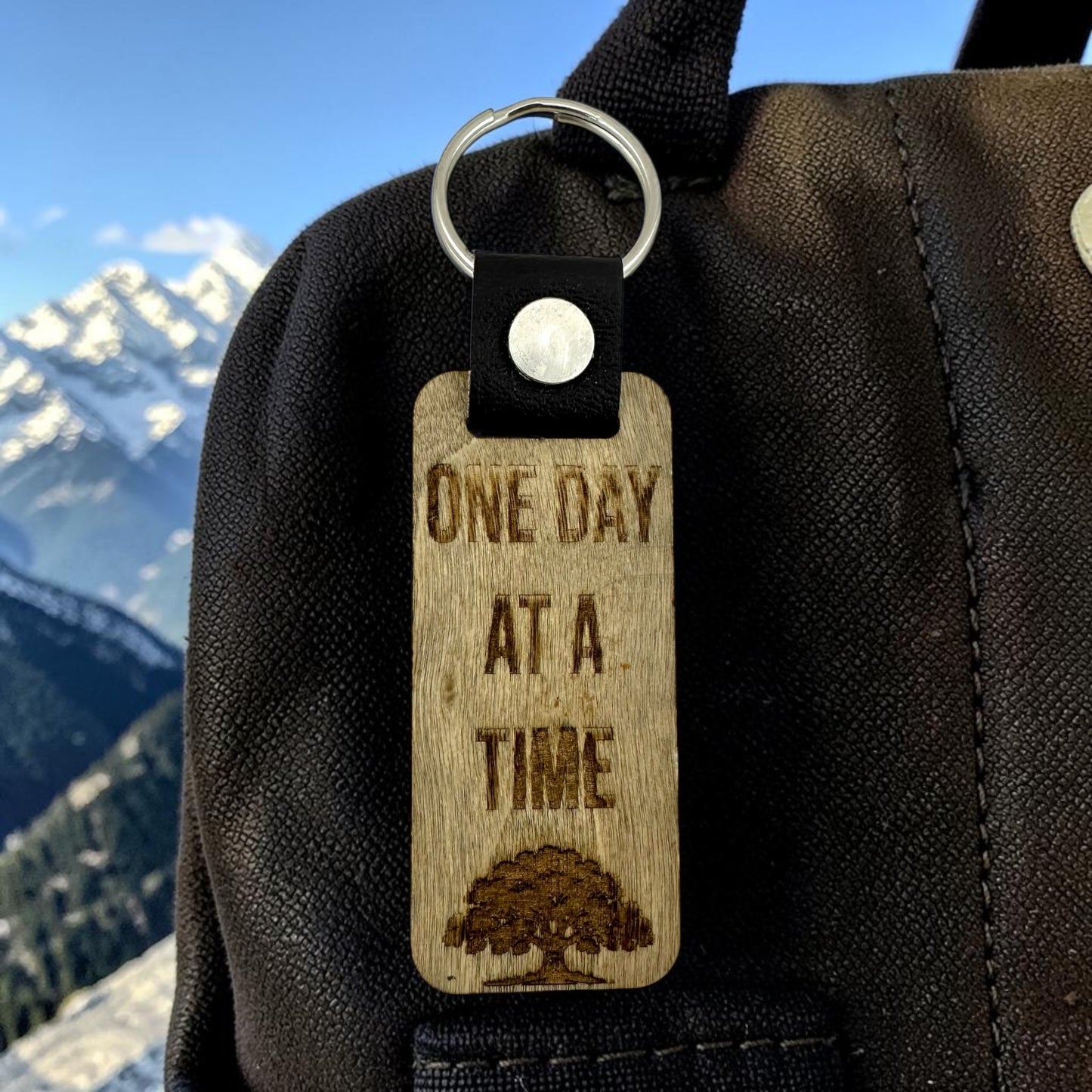 One Day At A Time Wooden Keychain. Encouragement Keychain.