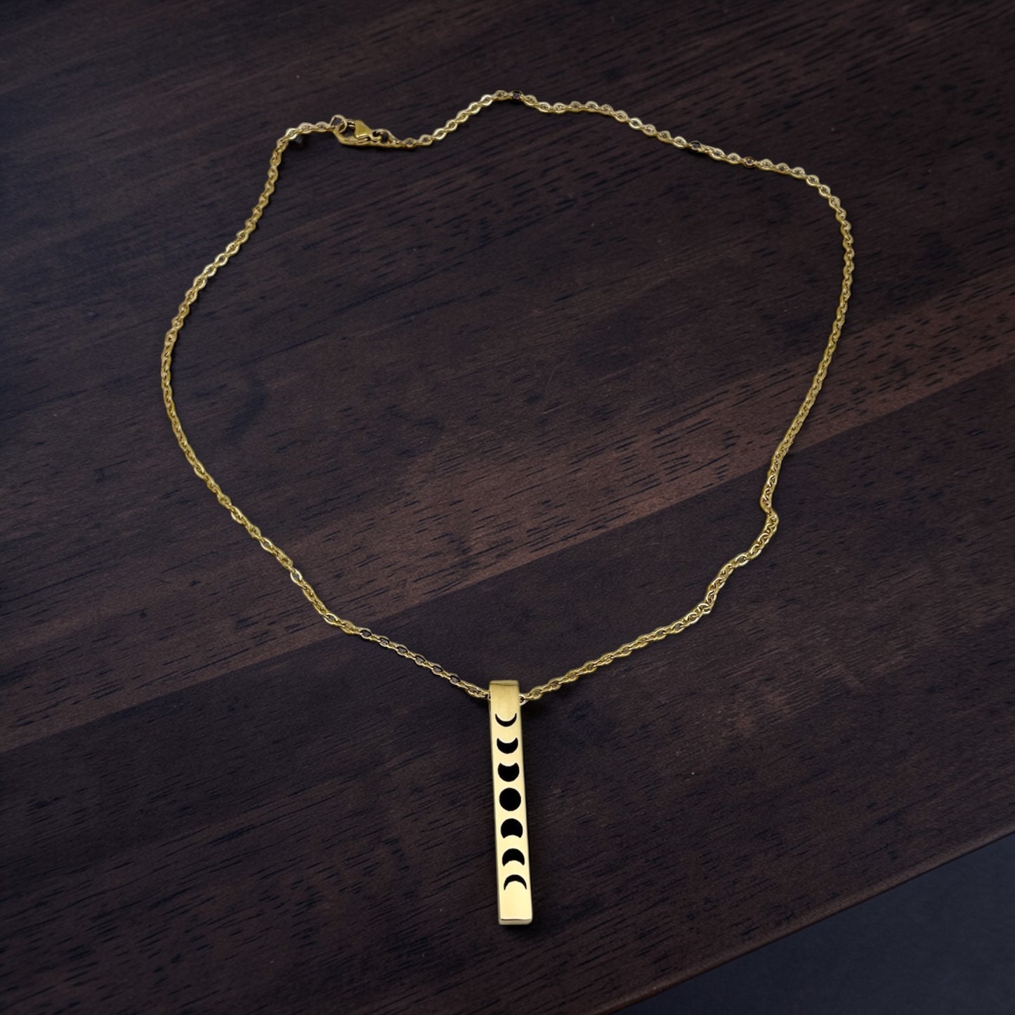 Minimalist Gold Moon Phase Bar Necklace Celestial Jewelry Gift