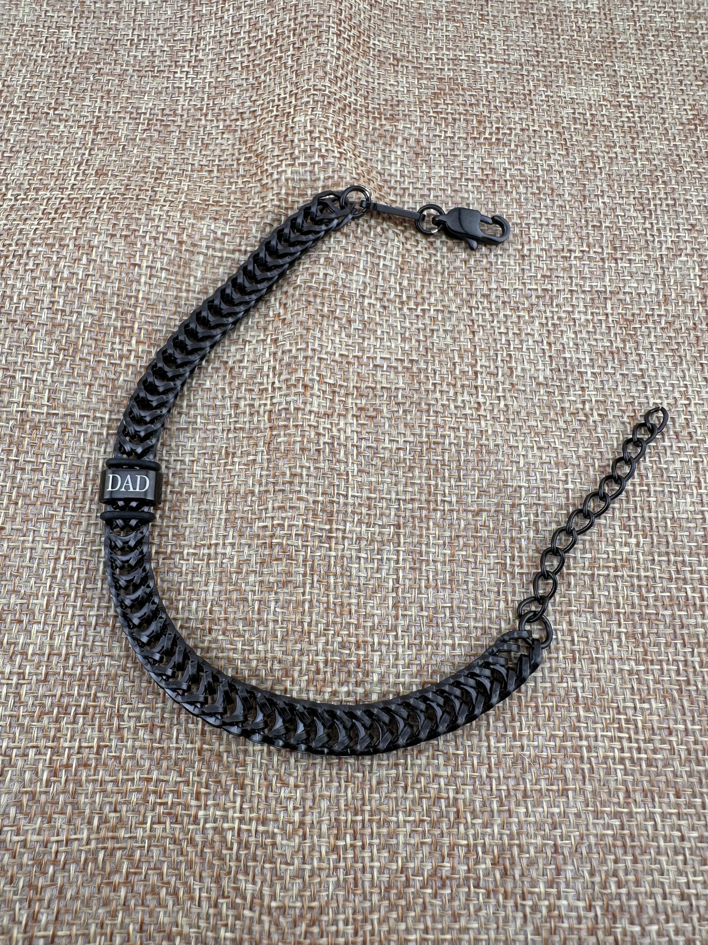 Men's Black Bracelet. Personalized Dad Bracelet. Father's Day Gift Stainless Steel Bracelet.