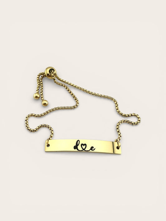 Personalized Heart Initial Bracelet Custom Adjustable Engraved Name Jewelry, Gift for Her, Couples Bracelet, Minimalist Jewelry. Gold Or Silver.