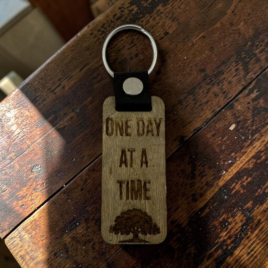 One Day At A Time Wooden Keychain. Encouragement Keychain.
