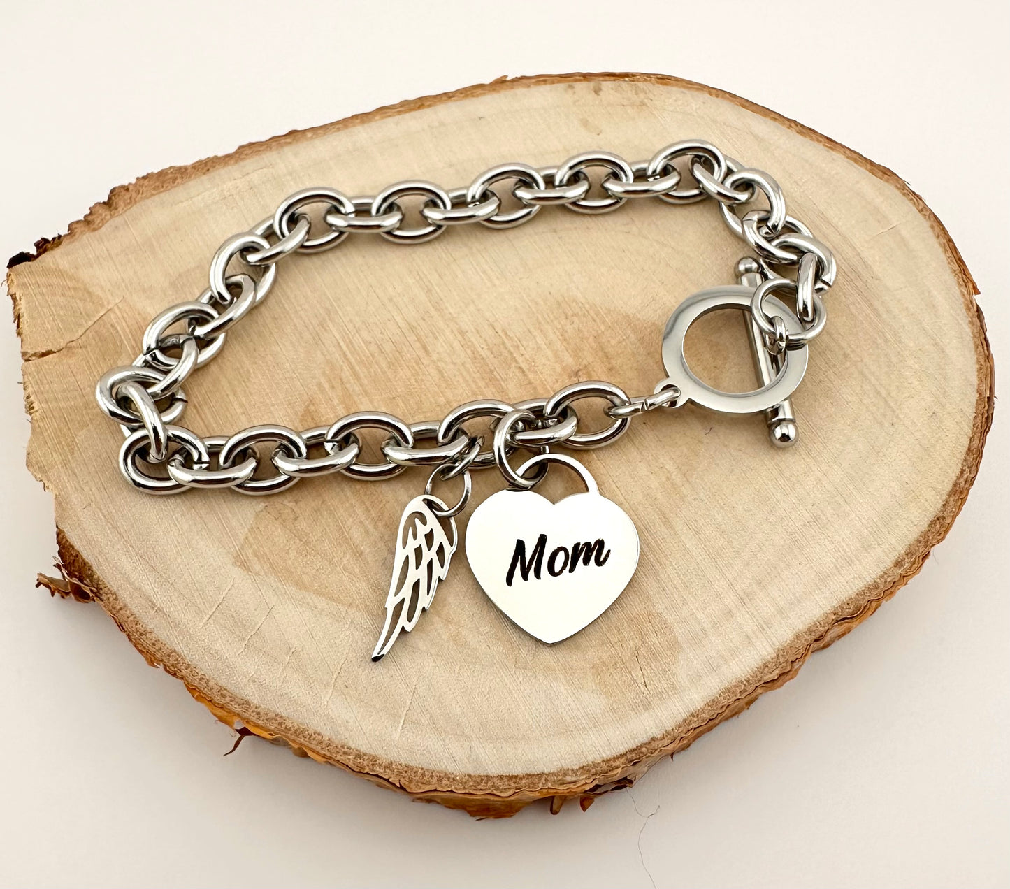 Personalized Memorial Bracelet For Women Custom Angel Wing Charm Bracelet Stainless Steel Remembrance Jewelry Sympathy Gift