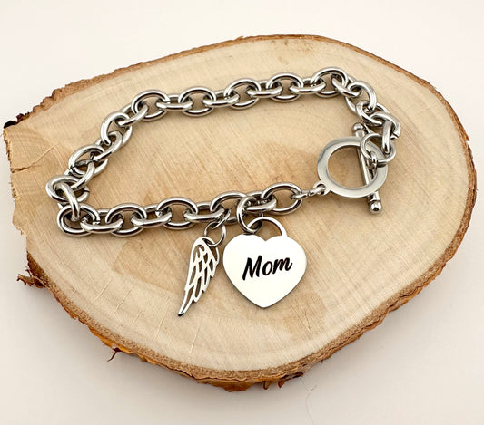 Personalized Memorial Bracelet For Women Custom Angel Wing Charm Bracelet Stainless Steel Remembrance Jewelry Sympathy Gift