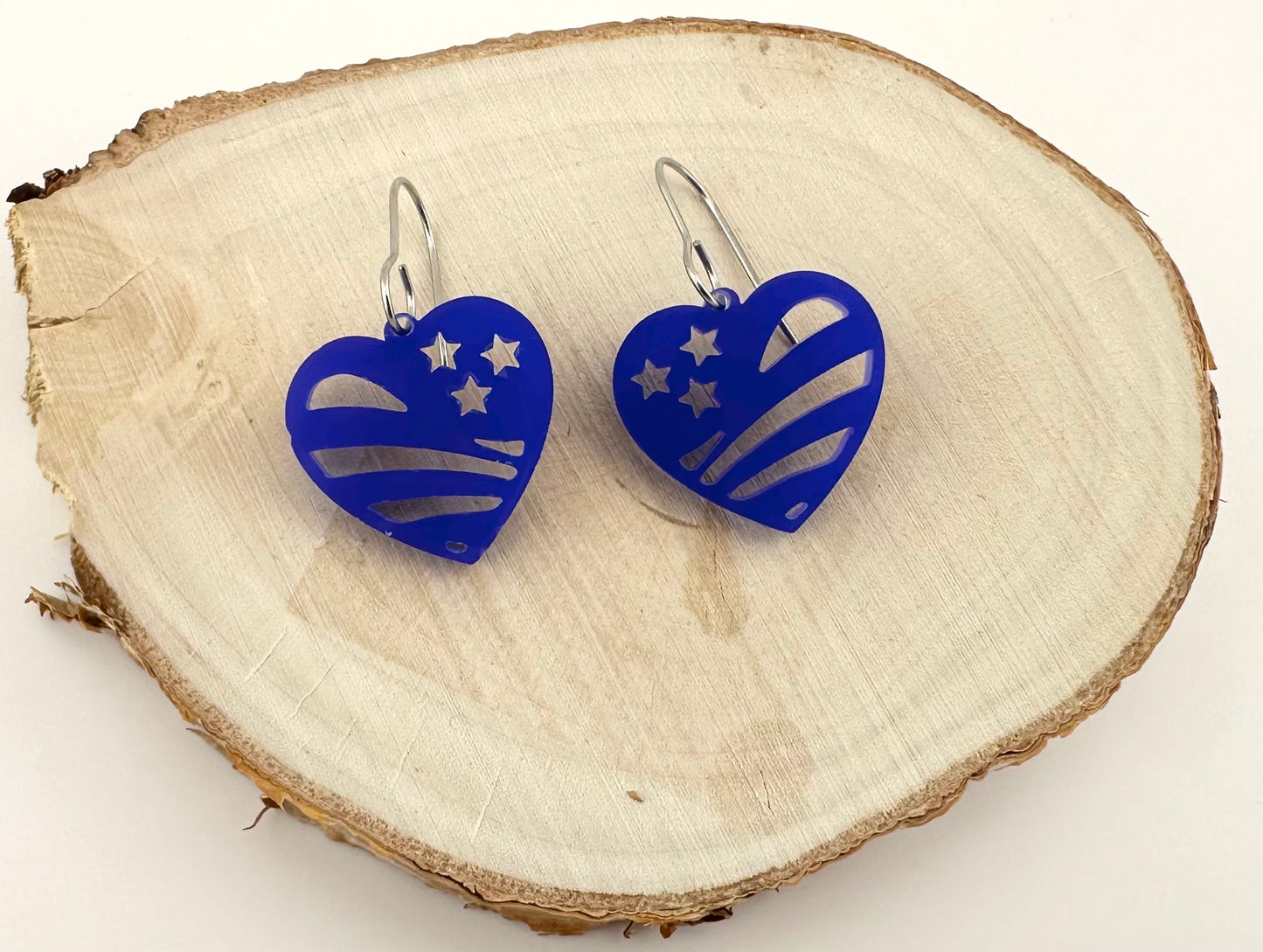 Patriotic Heart Earrings Stars & Stripes Dangle Earrings 4th of July Jewelry Red White and Blue Earrings