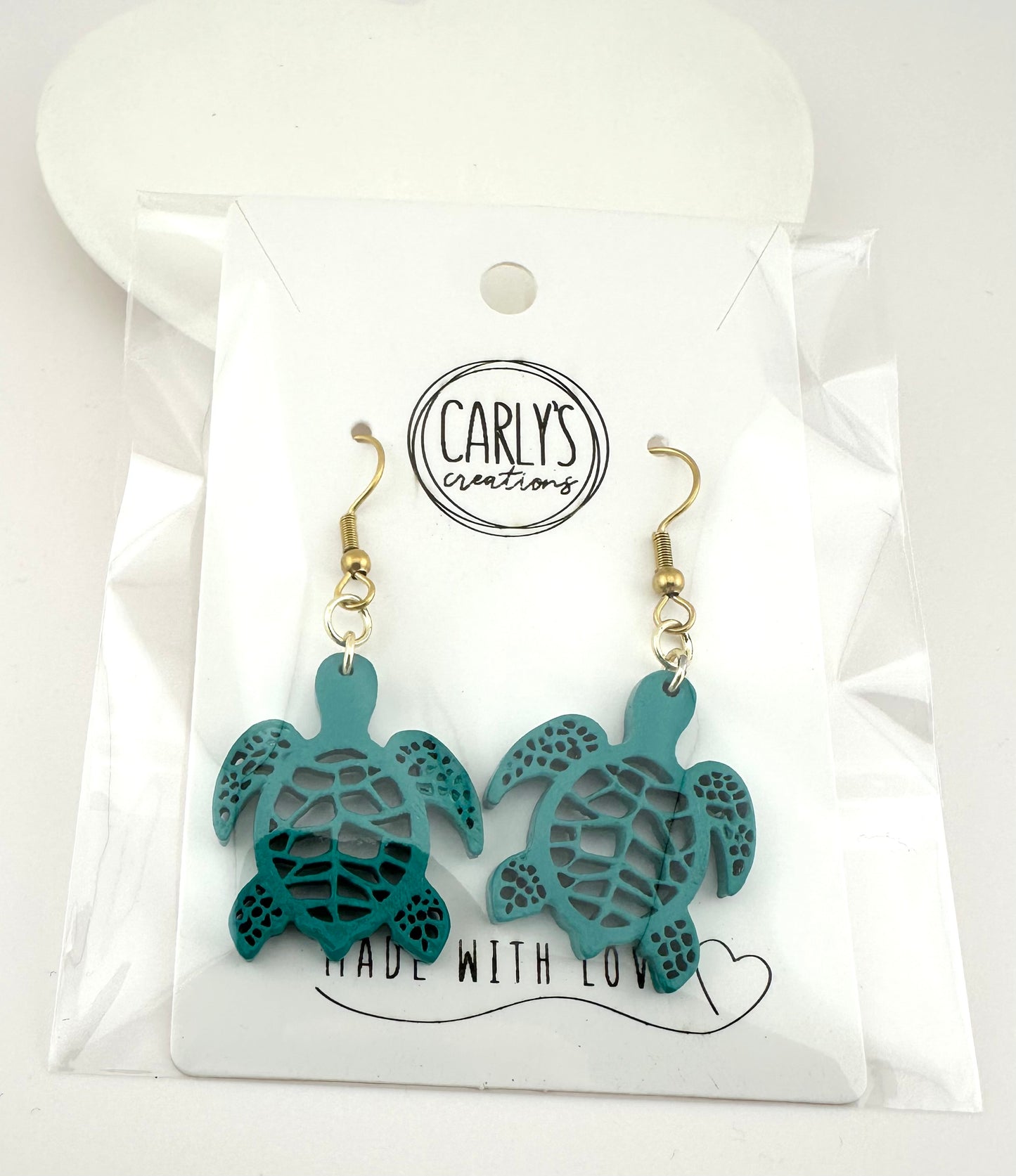 Hand-Painted Sea Turtle Wood Earrings – Stainless Steel Hooks – Lightweight Coastal Jewelry