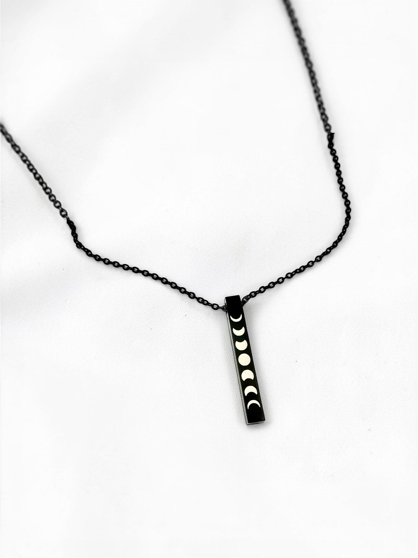 Minimalist Black Moon Phase Bar Necklace Celestial Jewelry Gift