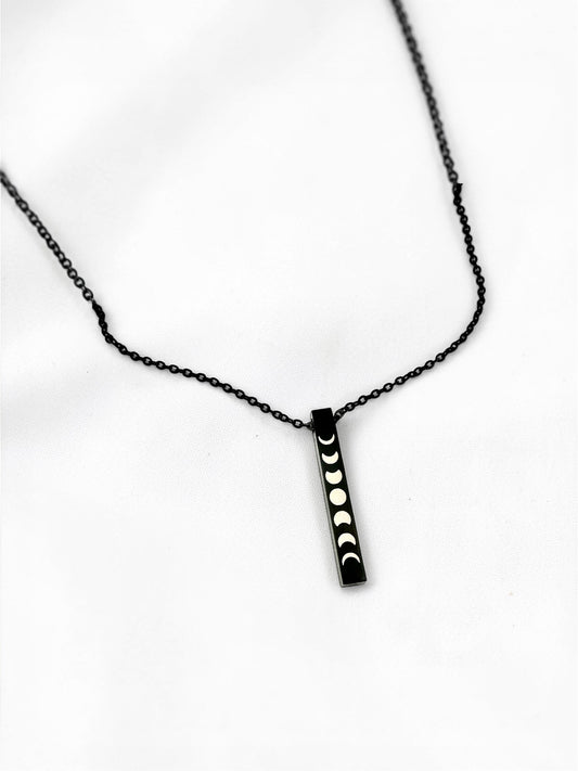 Minimalist Black Moon Phase Bar Necklace Celestial Jewelry Gift