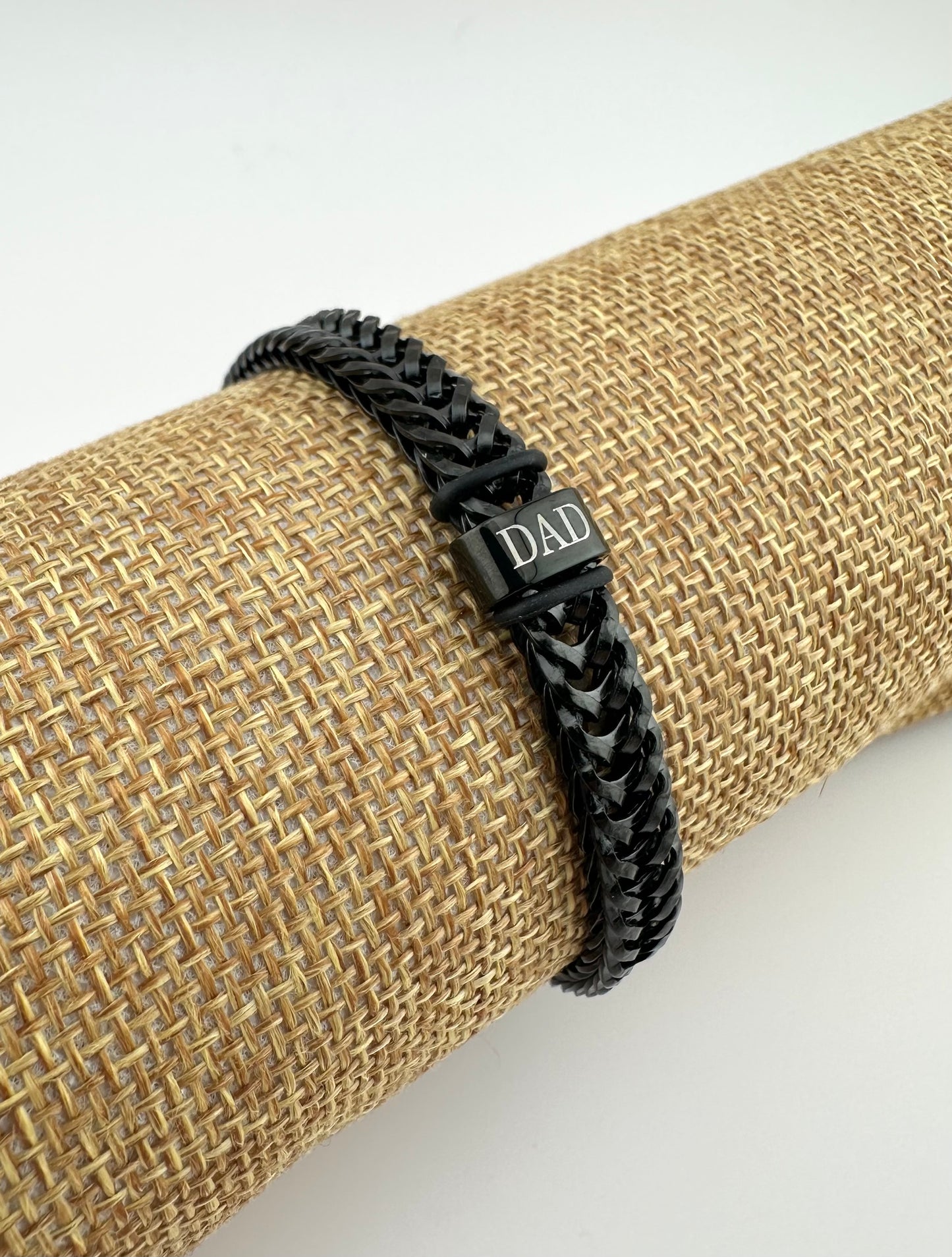 Men's Black Bracelet. Personalized Dad Bracelet. Father's Day Gift Stainless Steel Bracelet.