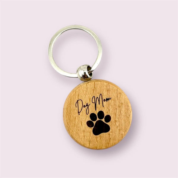 Cute laser engraved round keychain for dog Moms.