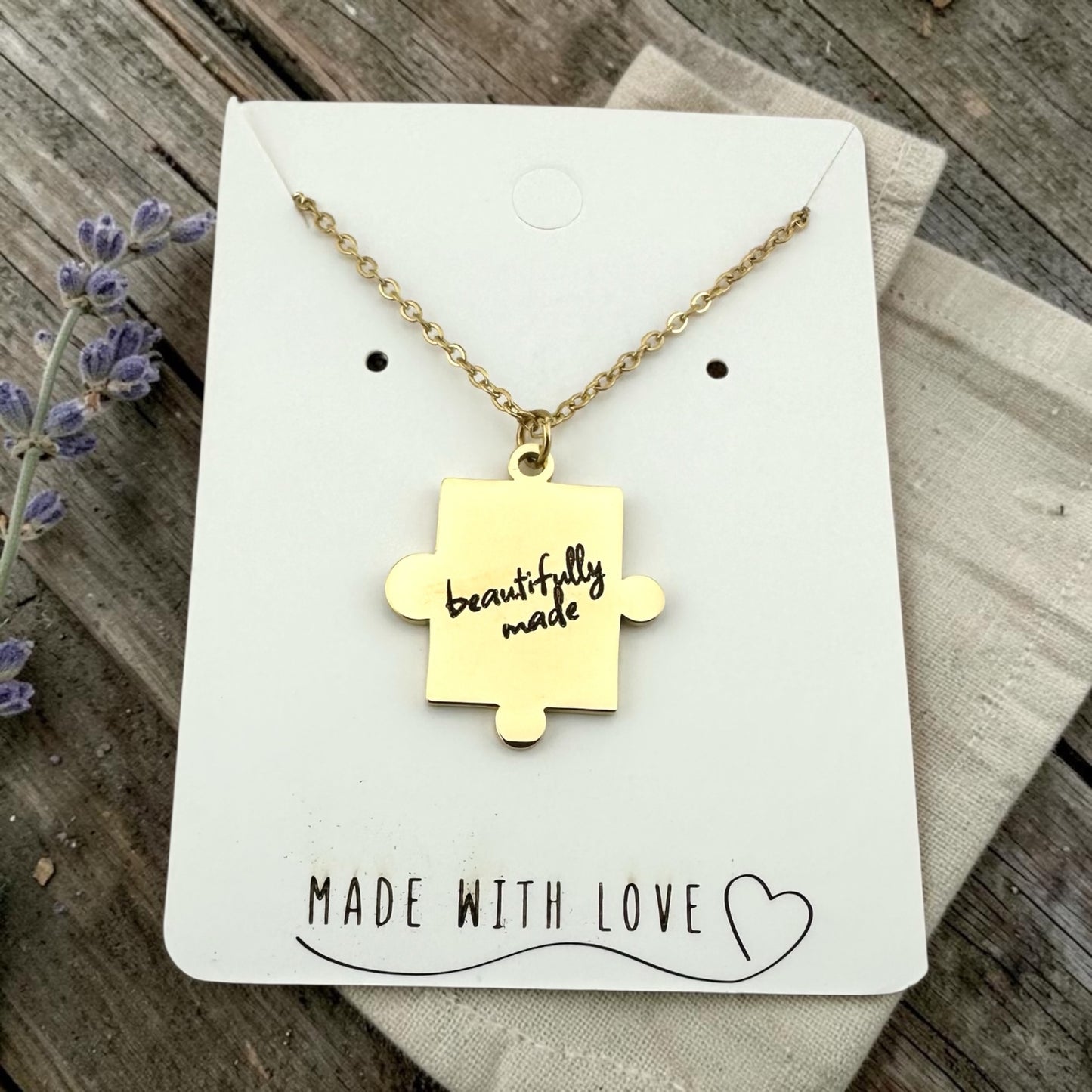 Beautifully Made Puzzle Piece Necklace Inspirational Gold Pendant Meaningful Encouragement Gift