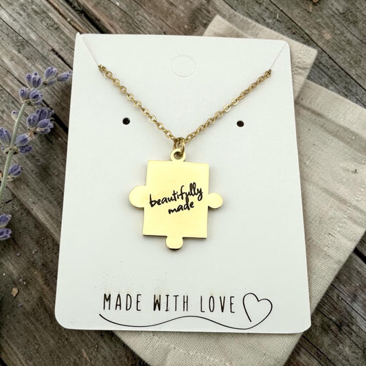 Beautifully Made Puzzle Piece Necklace Inspirational Gold Pendant Meaningful Encouragement Gift