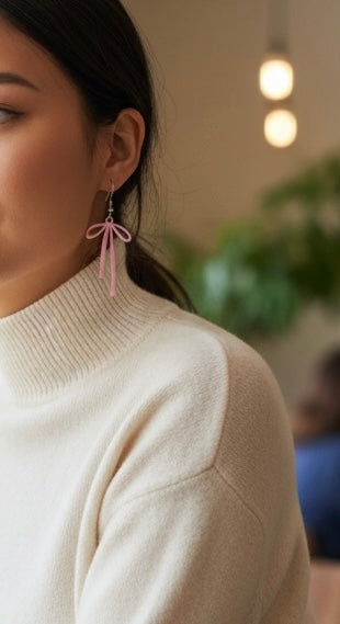 Pink Bow Dangle Earrings