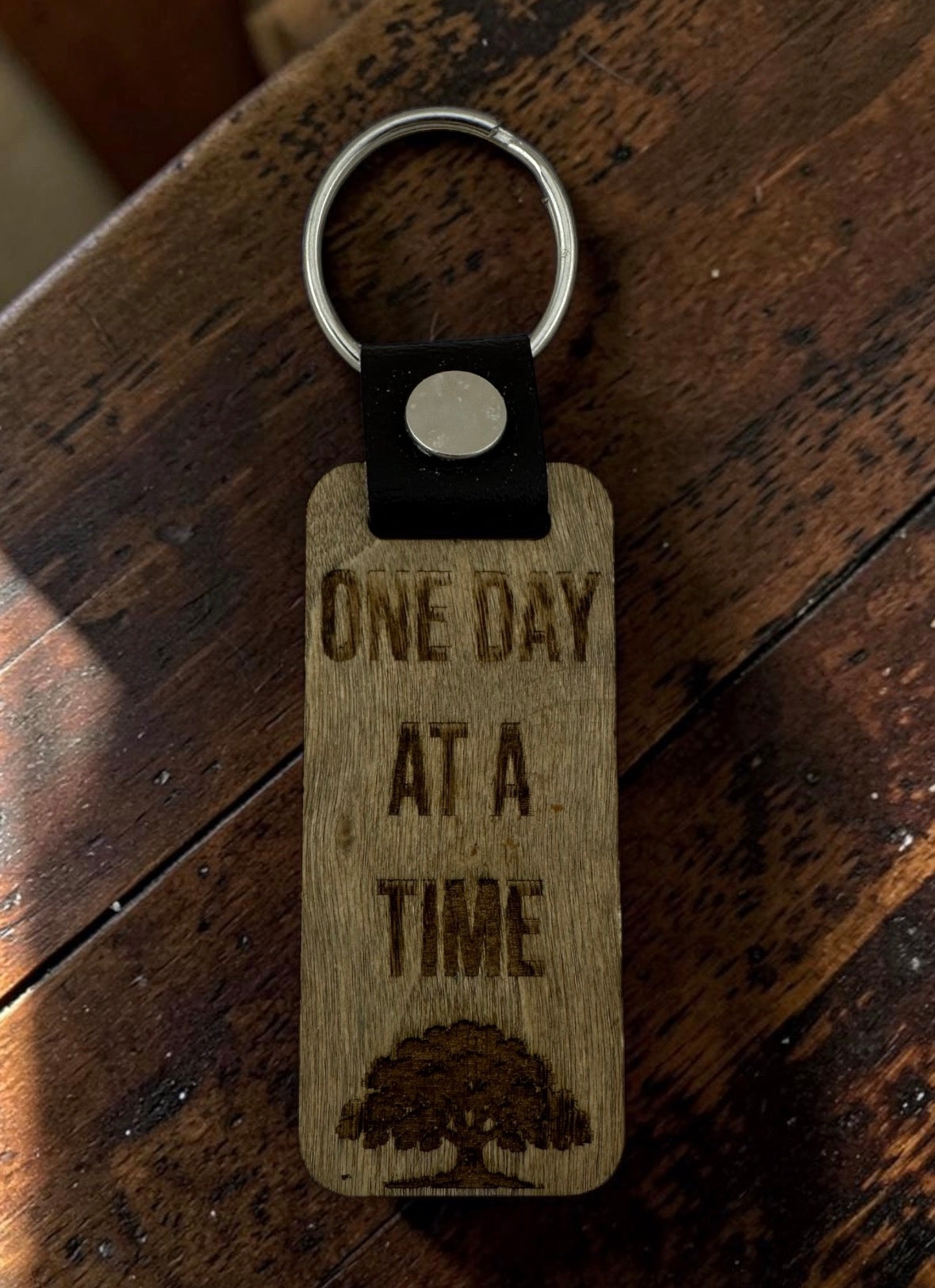 One Day At A Time Wooden Keychain. Encouragement Keychain.